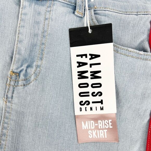 Almost Famous Light Wash Mid Rise Denim Jean Skirt Rainbow Stripe Y2K Size 5 - Picture 7 of 9